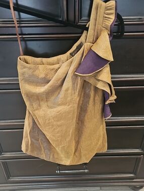The Limited Olive Asymmetrical Skirt with Purple Ruffle